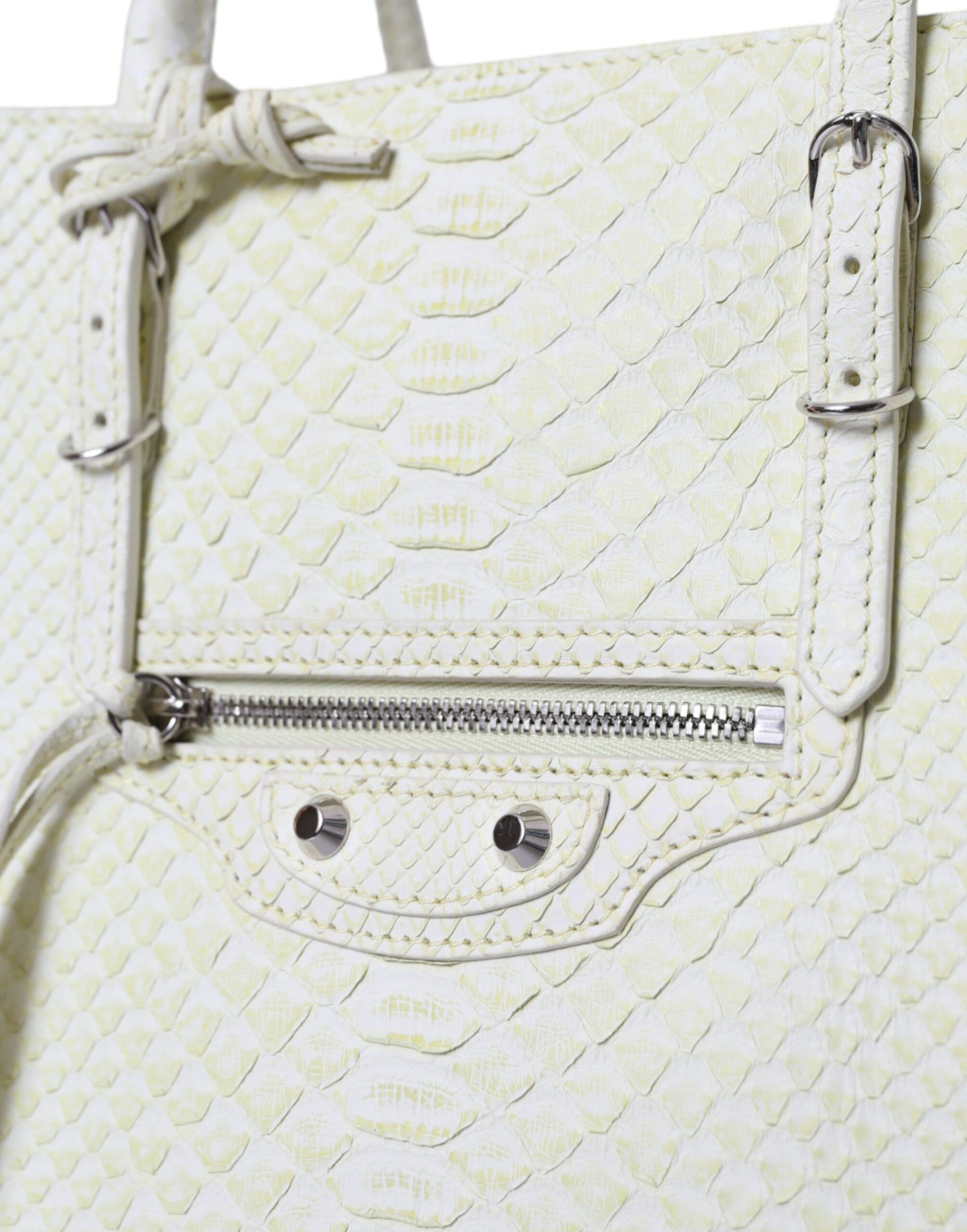 Balenciaga Chic Python Leather Tote in White & Yellow - Ora And Co.