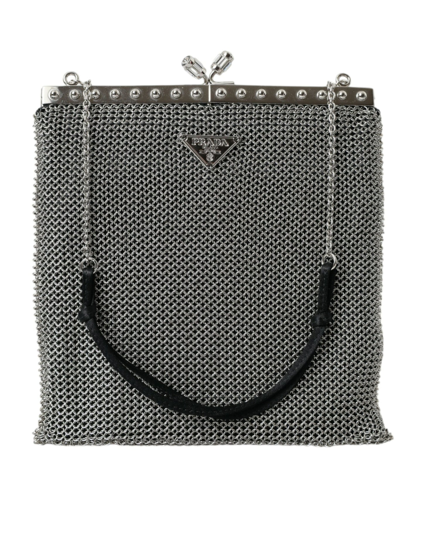 Prada Elegant Silver Mesh Shoulder Evening Bag - Ora And Co.