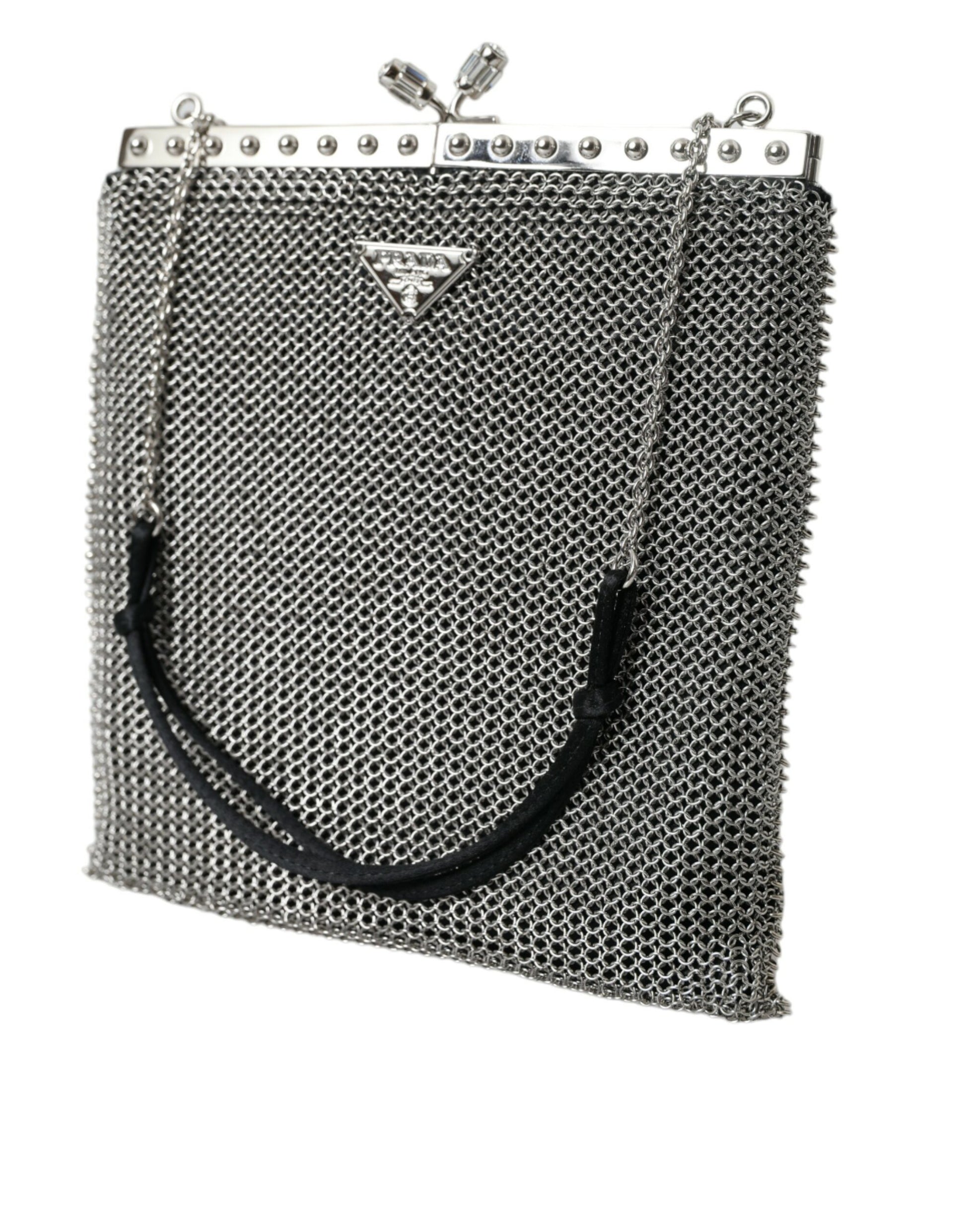 Prada Elegant Silver Mesh Shoulder Evening Bag - Ora And Co.