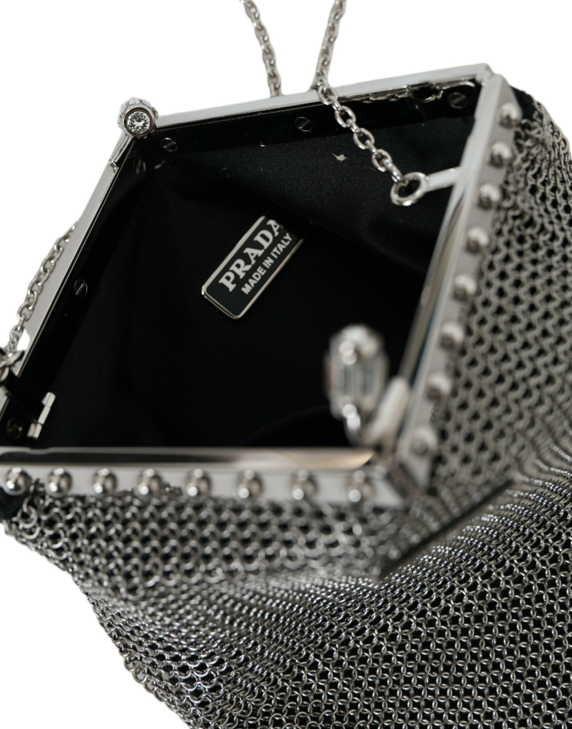 Prada Elegant Silver Mesh Shoulder Evening Bag - Ora And Co.