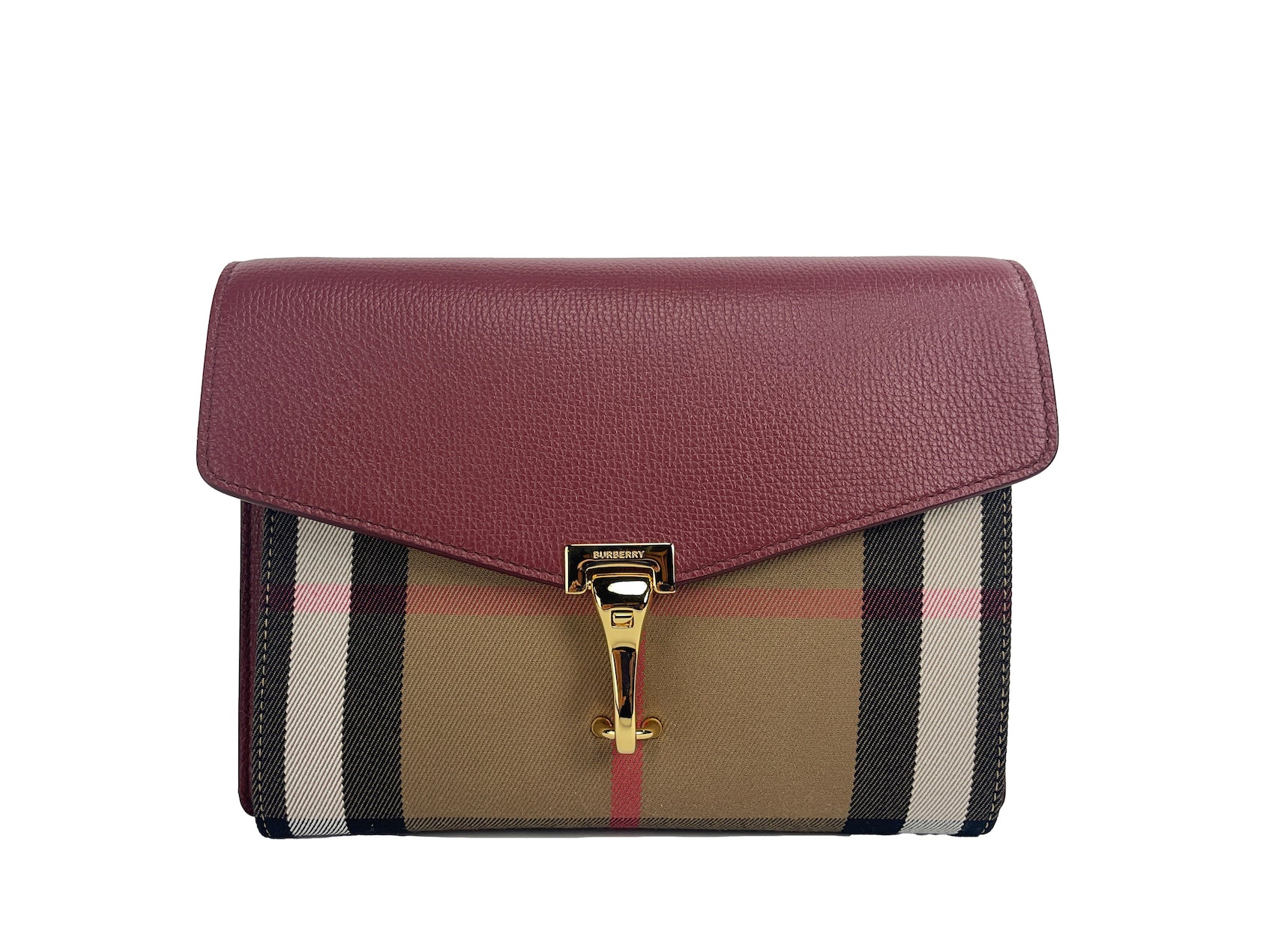 Burberry Macken Small Crimson House Check Leather Crossbody Bag - Ora And Co.