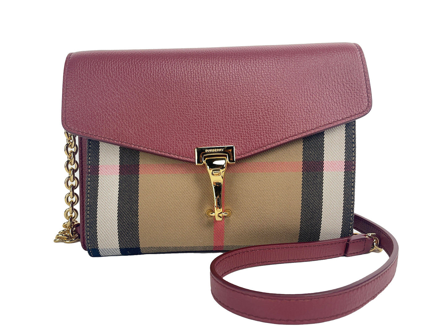 Burberry Macken Small Crimson House Check Leather Crossbody Bag - Ora And Co.