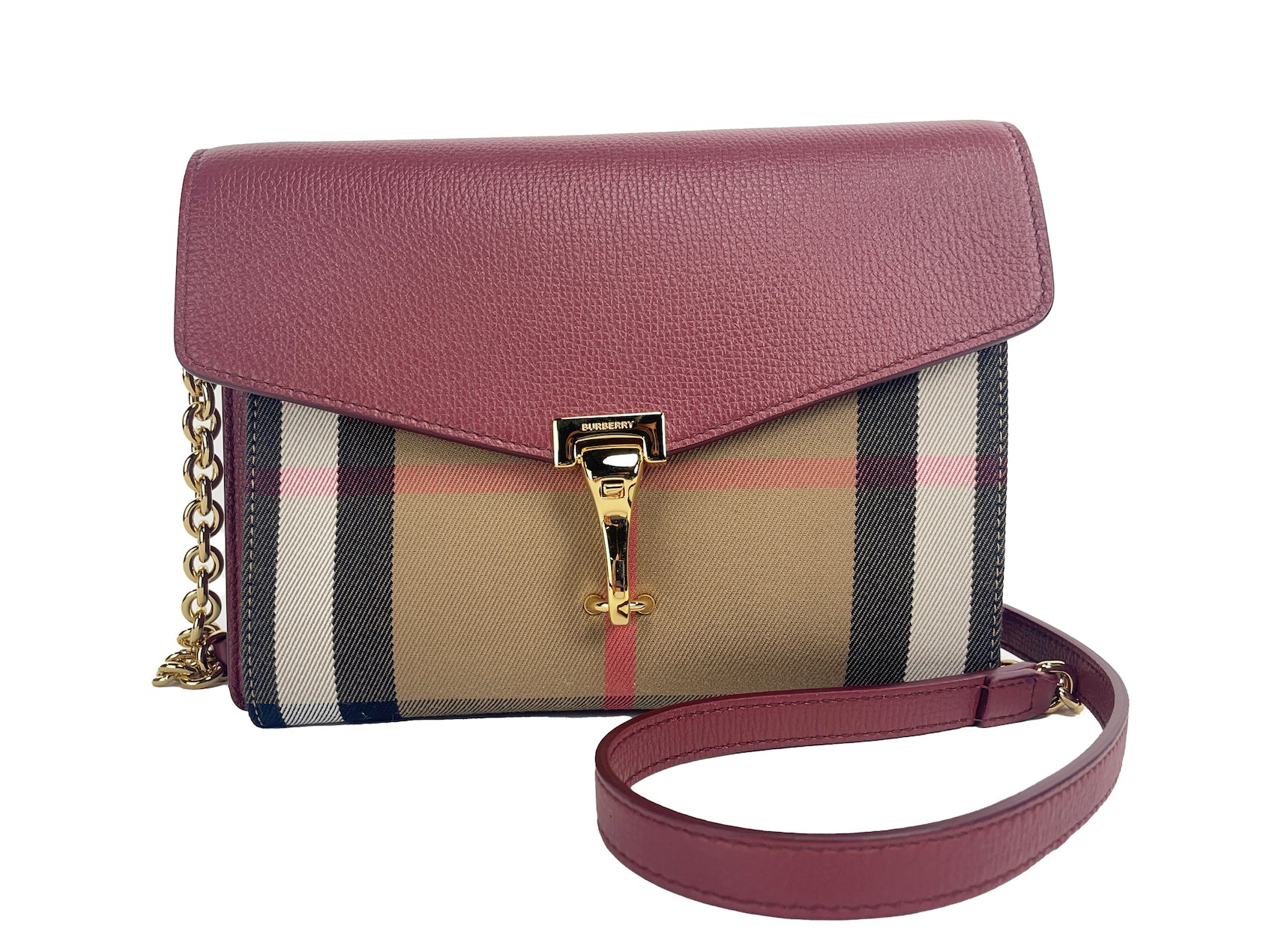 Burberry Macken Small Crimson House Check Leather Crossbody Bag - Ora And Co.