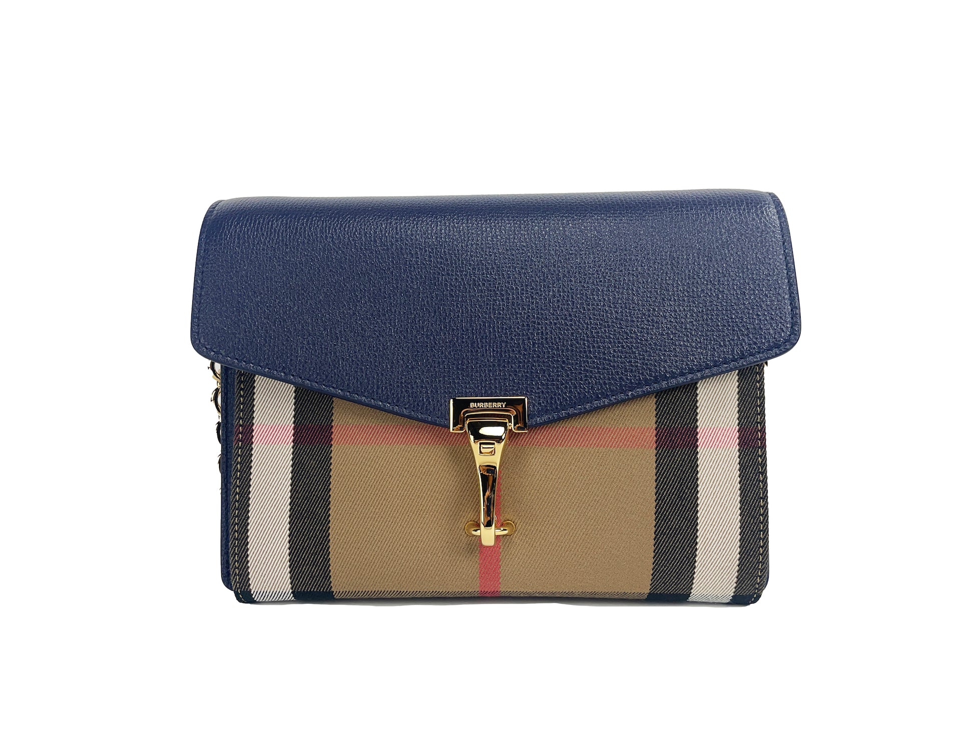 Burberry Macken Small Regency Blue House Check Leather Crossbody Bag - Ora And Co.