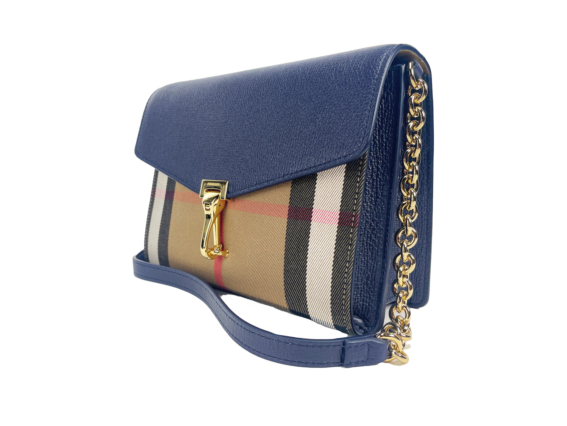 Burberry Macken Small Regency Blue House Check Leather Crossbody Bag - Ora And Co.