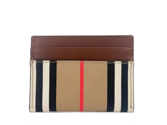 Burberry Sandon Tan Canvas Check Printed Leather Slim Card Case Wallet - Ora And Co.