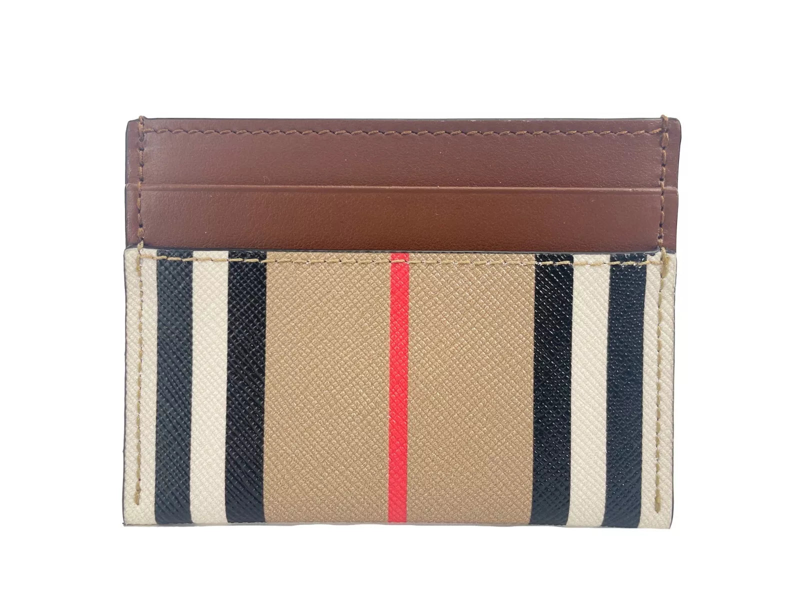 Burberry Sandon Tan Canvas Check Printed Leather Slim Card Case Wallet - Ora And Co.