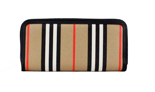 Burberry Ellerby Black Leather Icon Stripe Canvas Zip Around Continental Wallet - Ora And Co.