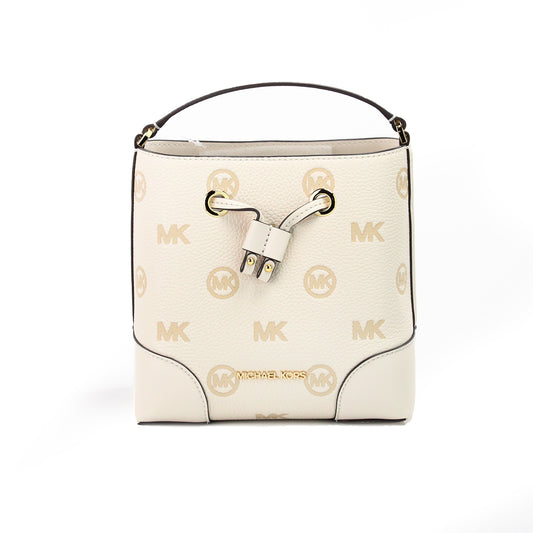 Michael Kors Mercer Small Light Cream Embossed Drawstring Bucket Messenger Bag - Ora And Co.