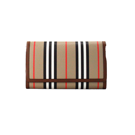 Burberry Hannah Icon Stripe Archive Tan E-Canvas Leather Wallet Crossbody Bag - Ora And Co.