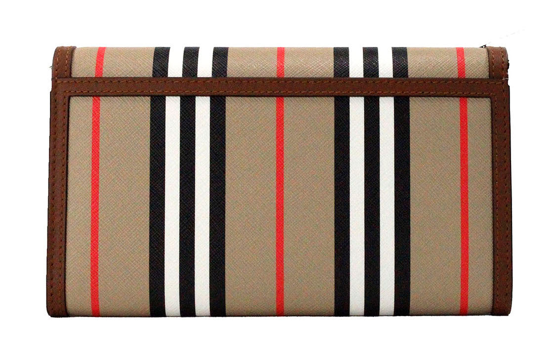 Burberry Hannah Icon Stripe Archive Tan E-Canvas Leather Wallet Crossbody Bag - Ora And Co.