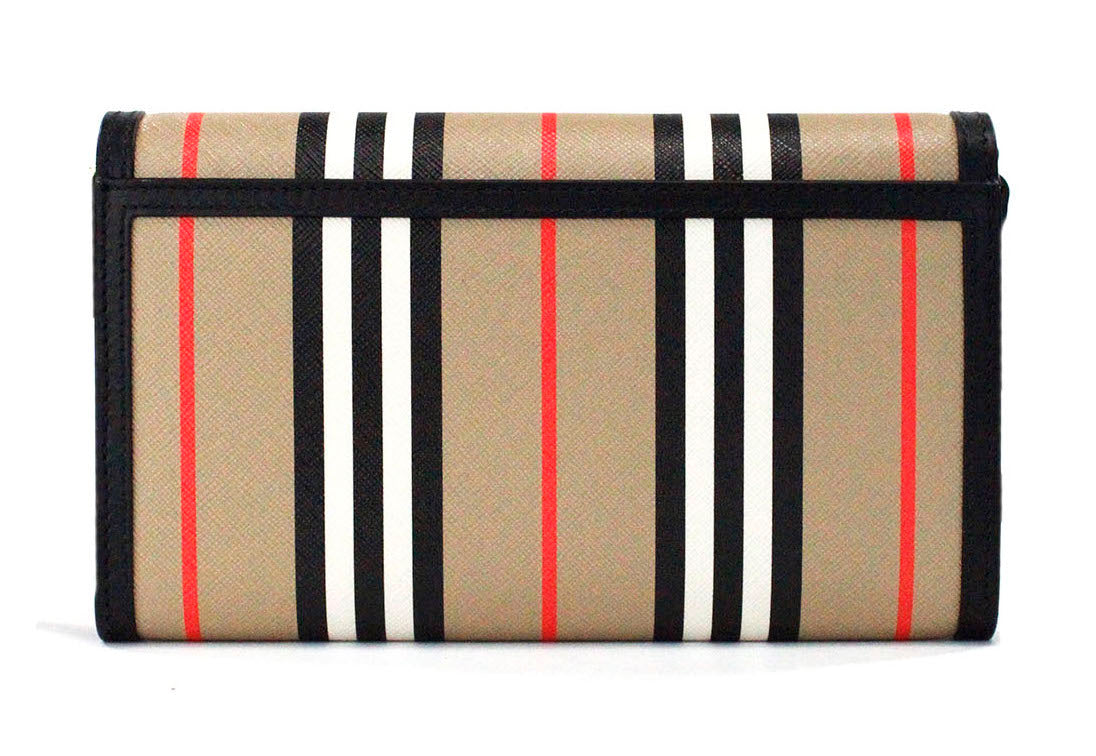 Burberry Hannah Icon Stripe Archive Black E-Canvas Leather Wallet Crossbody Bag - Ora And Co.