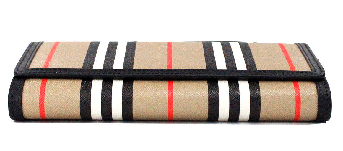 Burberry Hannah Icon Stripe Archive Black E-Canvas Leather Wallet Crossbody Bag - Ora And Co.