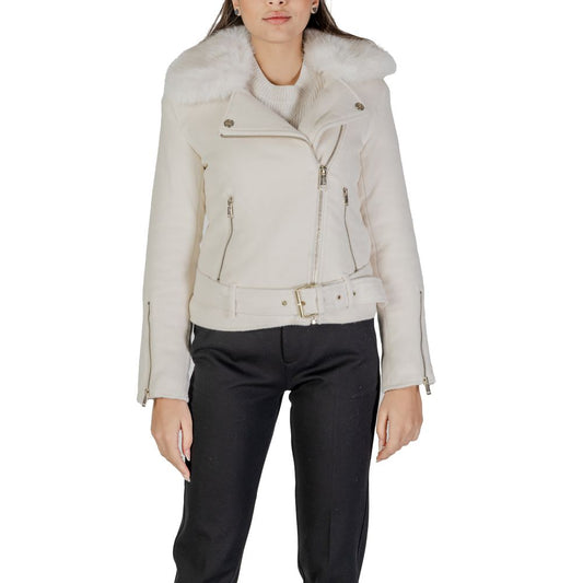 Guess Cream Polyester Jackets & Coat