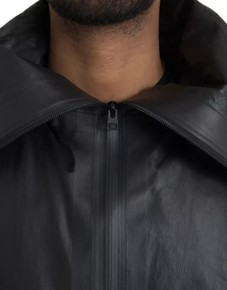 Bottega Veneta Black Leather Hooded Men Trenchcoat Jacket