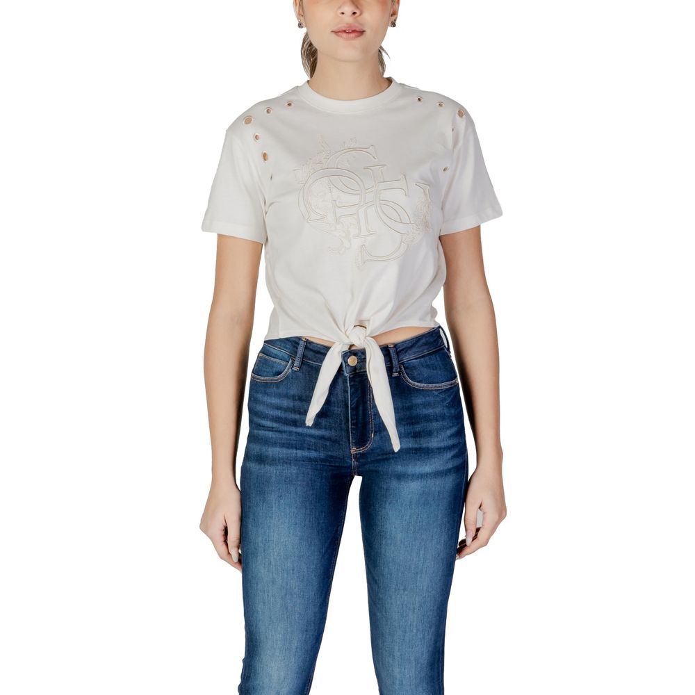 Guess Cream Cotton Tops & T-Shirt